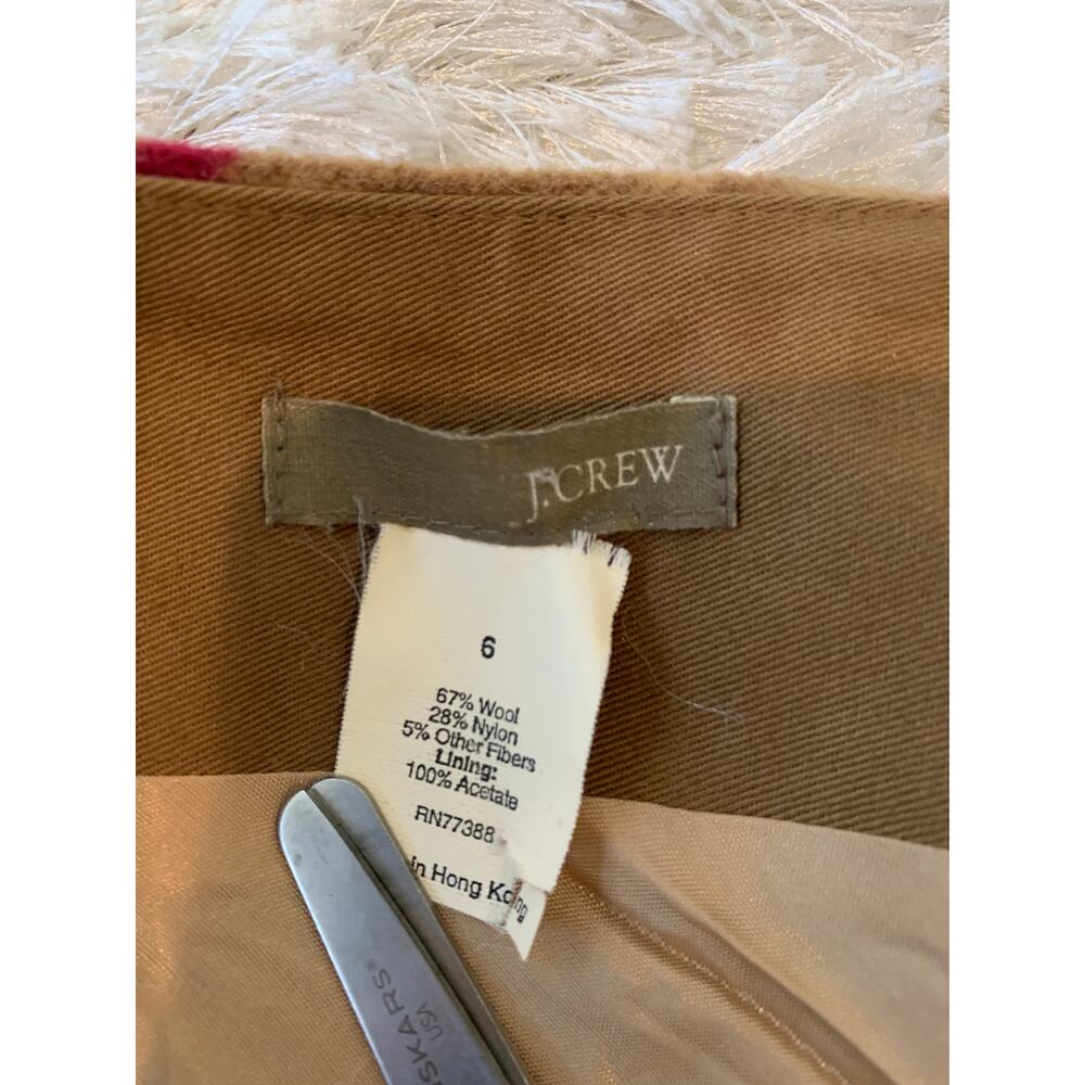 J. Crew Camel Tan Diagonal Plaid Midi Wool Skirt Sz 6 - Picture 8 of 8